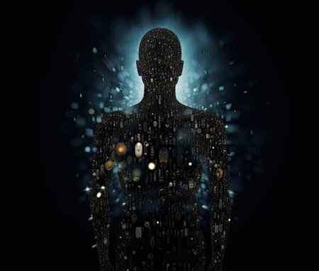 Cyber man made of binary code. Artificial intelligence concept. ai generatedの素材