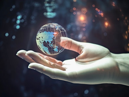 Globe in human hand.の素材