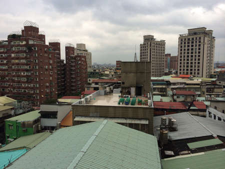 View of cityscapes buildings on a hazy dayの素材