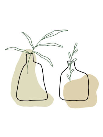 Minimalistic illustration of vase with leavesのイラスト素材