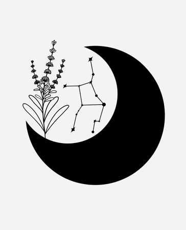 Virgo star constellation. Magical zodiac sign vector art. Simple black line illustrationのイラスト素材