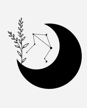 Libra star constellation. Magical zodiac sign vector art. Simple black line illustrationのイラスト素材