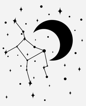Virgo star constellation. Magical zodiac sign vector art. Simple black line illustrationのイラスト素材