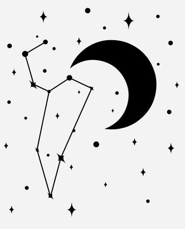 Leo star constellation. Magical zodiac sign vector art. Simple black line illustrationのイラスト素材