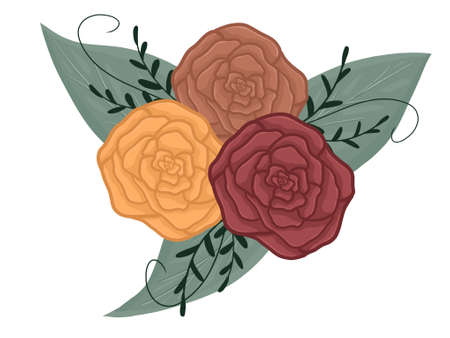 Bouquet of different roses. Fancy floral composition vector art. Cute colorful roses.のイラスト素材