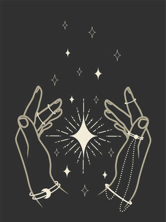 Dark art with magical elements and details. Magical, spiritual vector art work.のイラスト素材