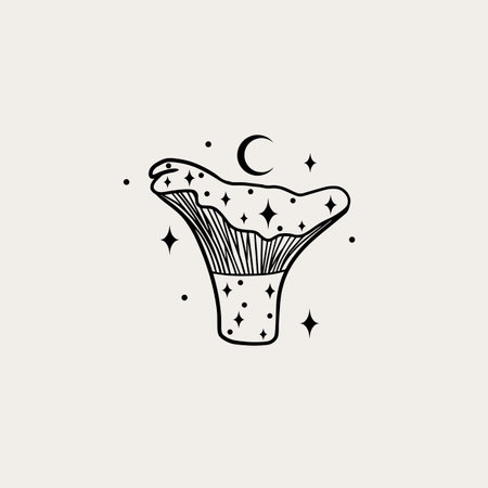 Magical mushrooms. Black line vector art.のイラスト素材