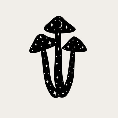 Magical mushrooms. Black line vector art.のイラスト素材