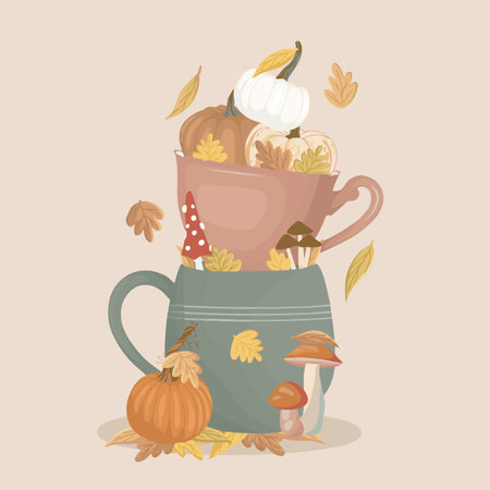 Autumn theme illustrations, cozy vector artのイラスト素材