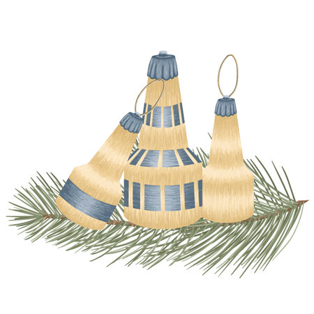 Christmas tree toys, vector detailed tree toys. Fancy, golden, elegant decorations.のイラスト素材