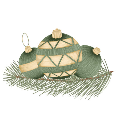 Christmas tree toys, vector detailed tree toys. Fancy, golden, elegant decorations.のイラスト素材