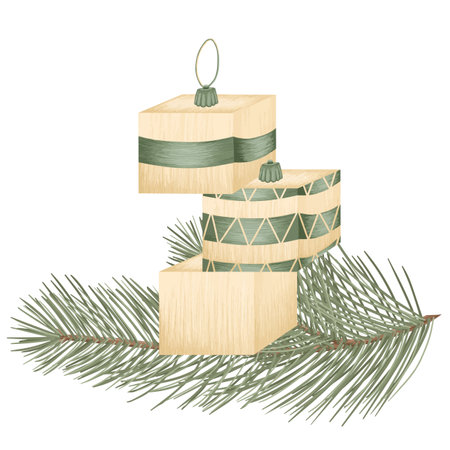 Christmas tree toys, vector detailed tree toys. Fancy, golden, elegant decorations.のイラスト素材