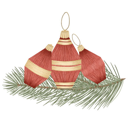 Christmas tree toys, vector detailed tree toys. Fancy, golden, elegant decorations.のイラスト素材