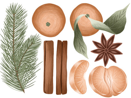 Christmas seasonings set, winter holiday cozy collection.の写真素材