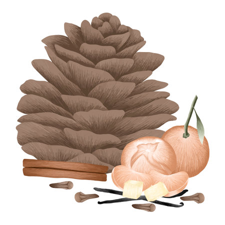 Pinecone with seasoning and tangerineの写真素材
