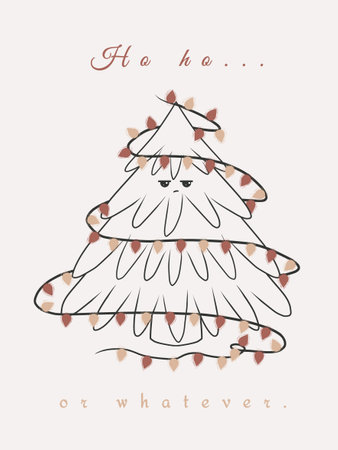 Minimalistic line art christmas tree with garland and text.の写真素材