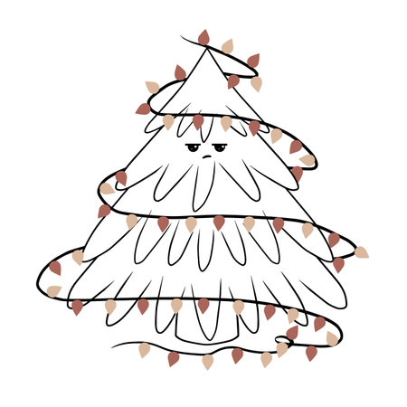Christmas tree with face and garland, vector artのイラスト素材