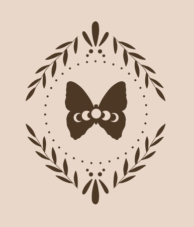 Butterfly with moon cycle on beige background, vector illustration graphic.のイラスト素材