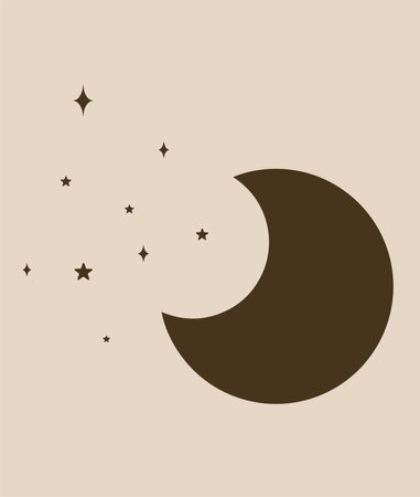 Crescent moon and stars on a brown background. Vector illustration.のイラスト素材