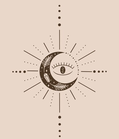 Mystical geometry symbol with moon and eye. Vector illustration.のイラスト素材