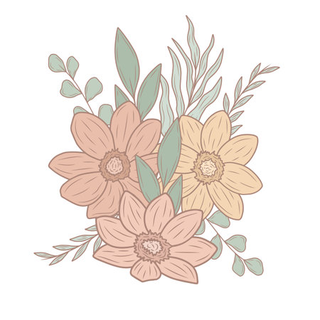 cute flowers with branches and leaves decoration vector illustration graphic designのイラスト素材