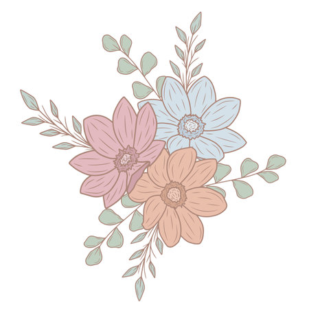 cute flowers with branches and leaves decoration vector illustration graphic designのイラスト素材