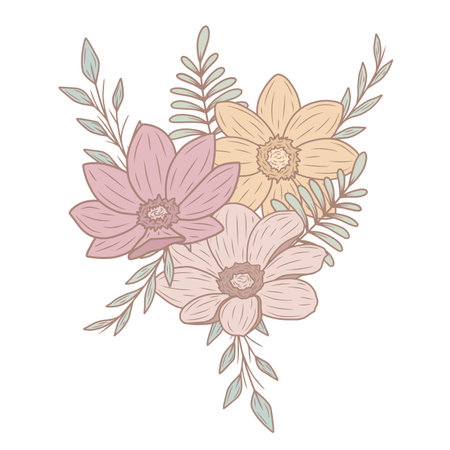 cute flowers with branches and leaves decoration vector illustration graphic designのイラスト素材