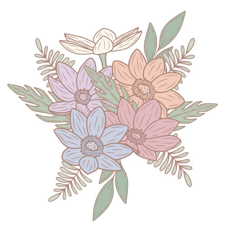 cute flowers with branches and leaves decoration vector illustration graphic designのイラスト素材