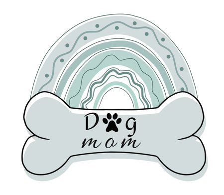 Vector illustration of dog bone with paw print and boho rainbow, dog loversのイラスト素材