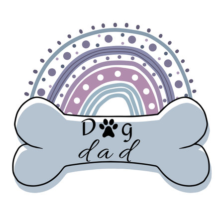 Vector illustration of dog bone with paw print and boho rainbow, dog loversのイラスト素材