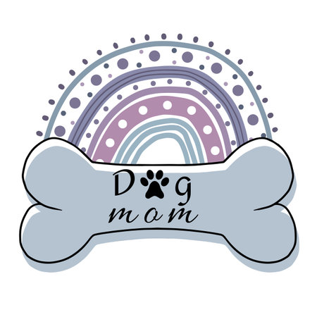 Vector illustration of dog bone with paw print and boho rainbow, dog loversのイラスト素材