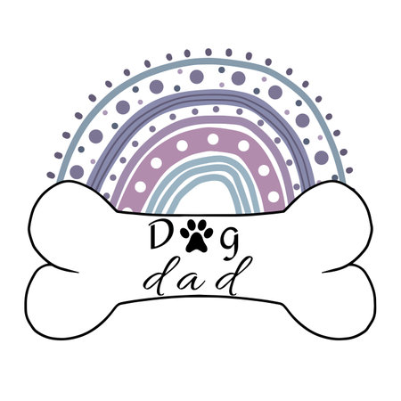 Vector illustration of dog bone with paw print and boho rainbow, dog loversのイラスト素材
