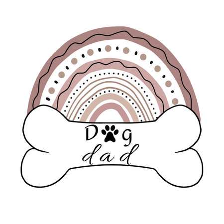 Vector illustration of dog bone with paw print and boho rainbow, dog loversのイラスト素材