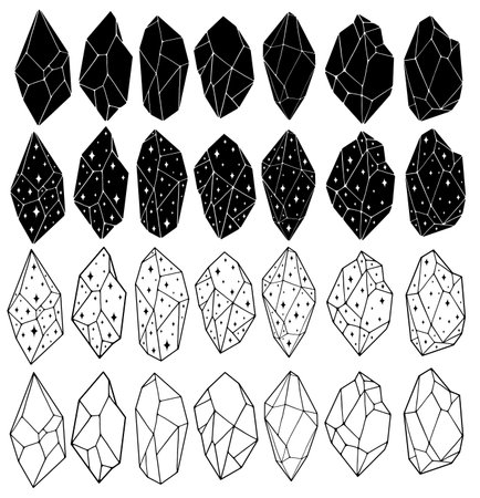 Vector set of black crystals isolated on white background. Vector illustration.のイラスト素材