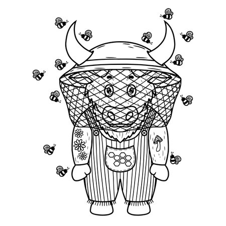 Farm bull with bees, vector artのイラスト素材
