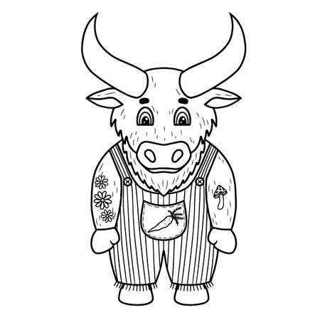 Farm bull happy, vector artのイラスト素材