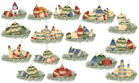 Set of Christmas tree toys on a white background.の写真素材