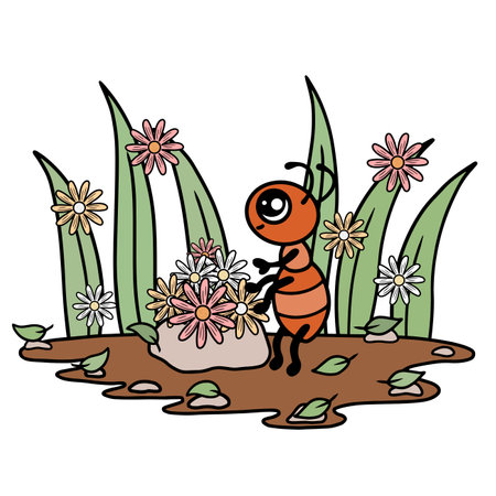 Ant with flowers. Vector illustration on white background.のイラスト素材