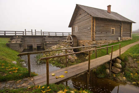 Wood mill  on the riverの写真素材