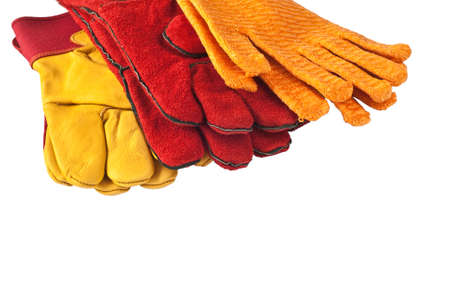 Construction protective gloves isolated against white backgroundの写真素材