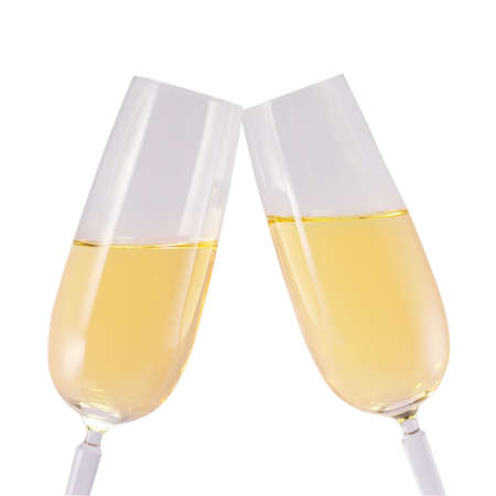 Champagne glasses on white background