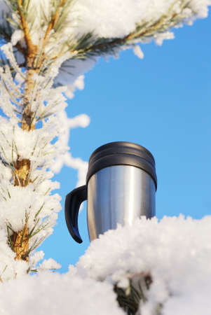 Heat protection coffee cup on winter dayの写真素材
