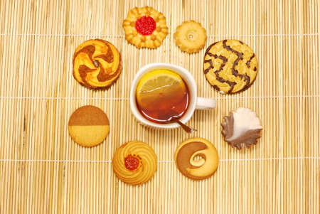 Cup of tea with cookiesの写真素材