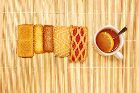 Cup of tea with cookiesの写真素材