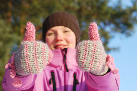 Woman  portrait with  smiling face out of focusの写真素材