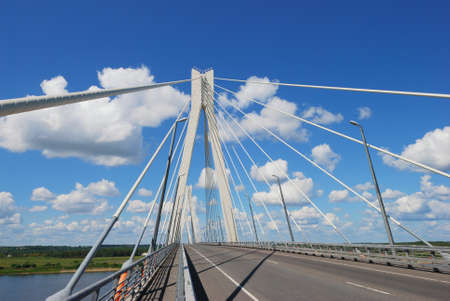 Highway bridge crosses a riverの写真素材