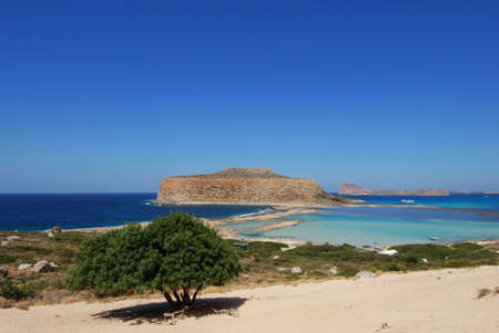 View of the lagoon Ballos(Balos) and the island Gramvousa, Crete, Greece 
