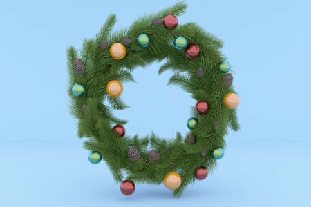 Empty Christmas wreath left blank for writingの写真素材