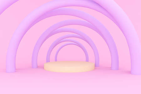 purple half circle, yellow stage, pink background mockup. abstract isolated background.の写真素材