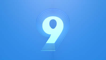 A 3D number in light blue color with a dark blue background. Layered design.